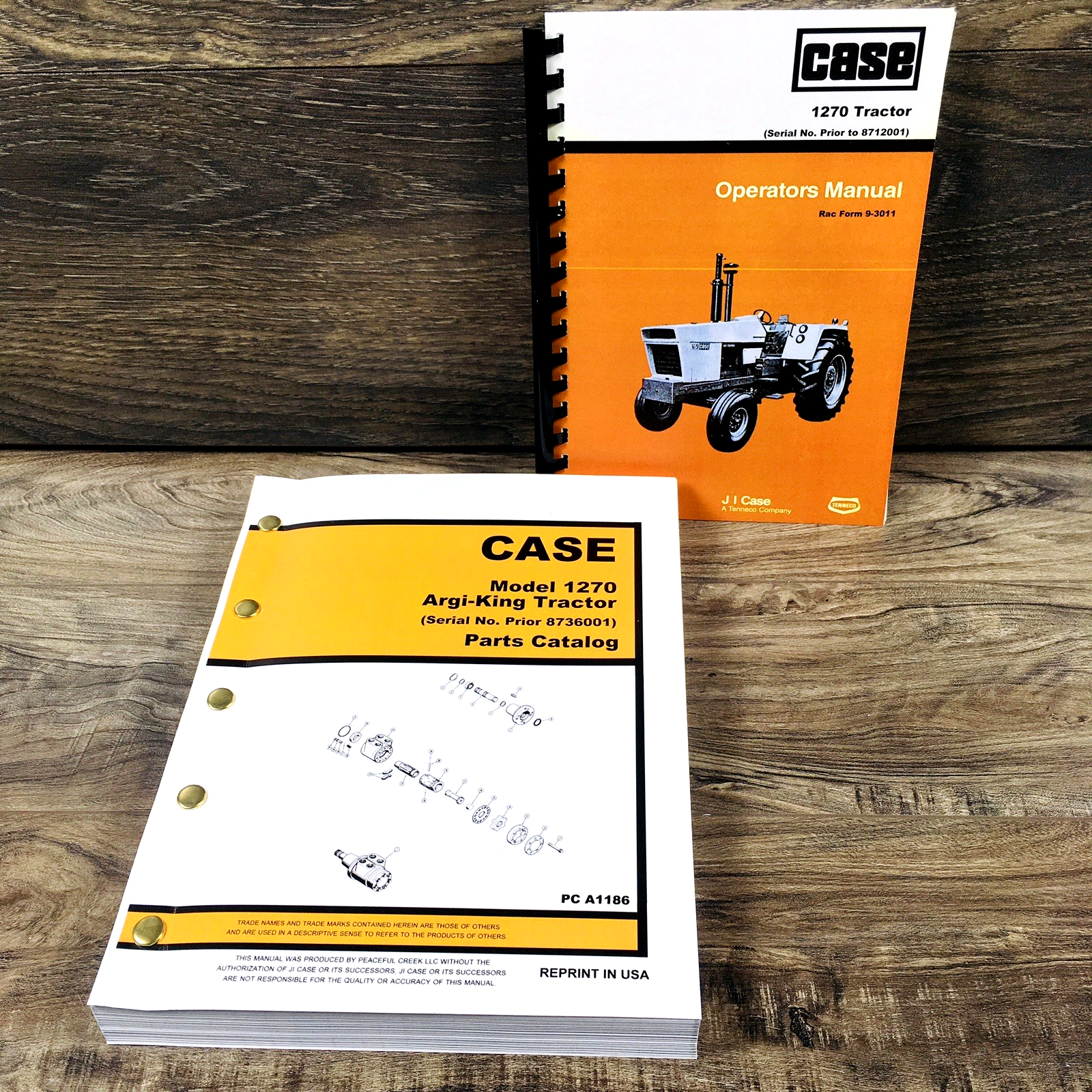 Case 1270 Tractor Parts Catalog Operators Manual Owners Set Prior to 8712001
