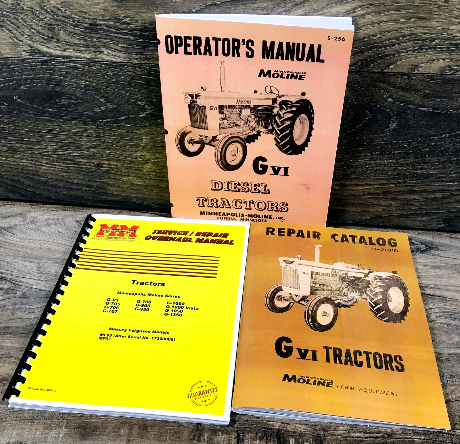 Minneapolis Moline G VI GVI Diesel Tractor Service Parts Operators Manual Set
