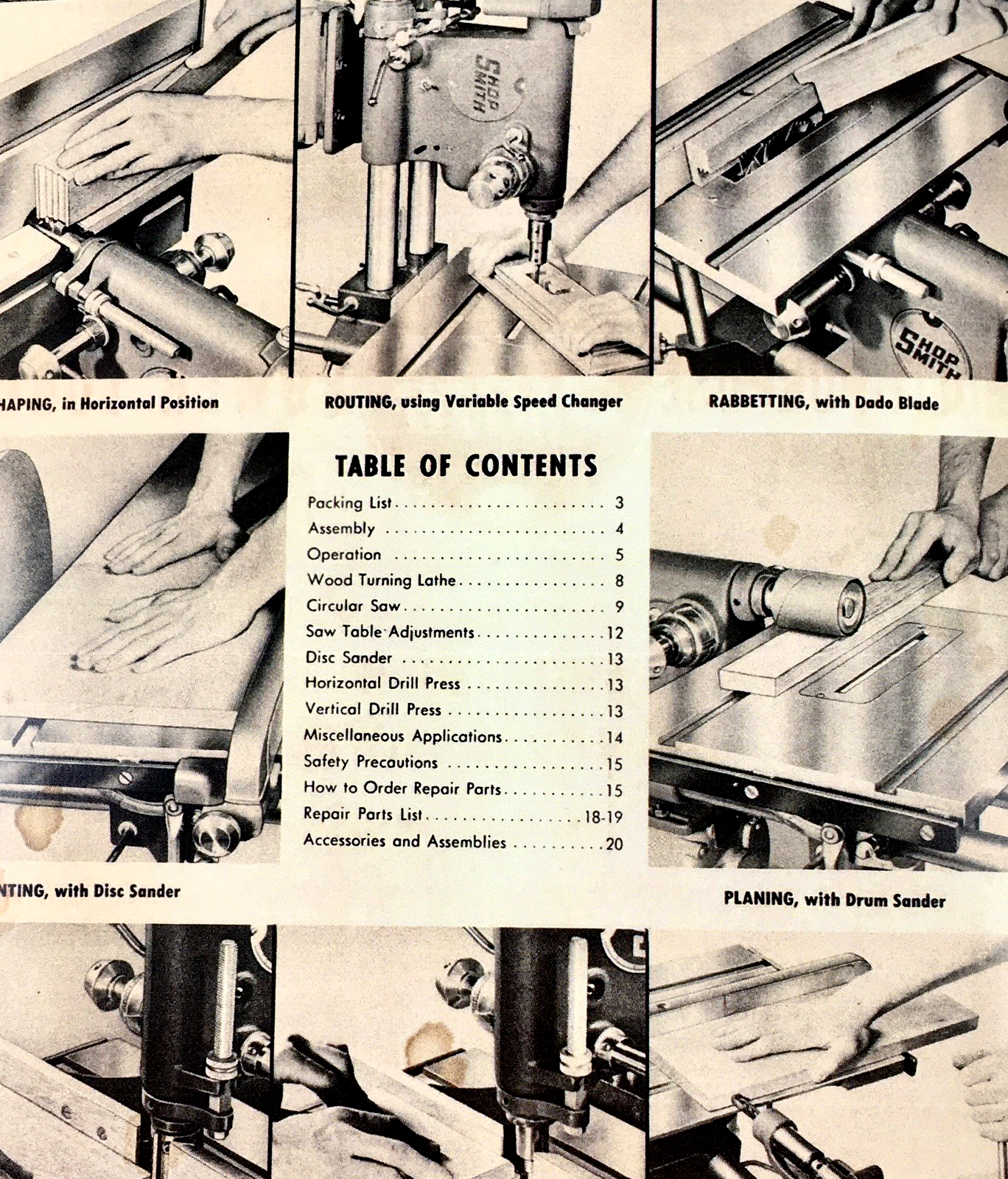 Shop Smith 10-ER Multi Purpose Power Tool Operators Manual Owners Repair Parts - Image 2
