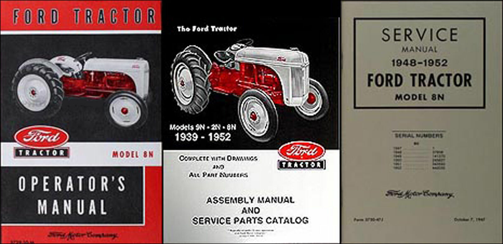 Ford 8N Tractor Set Owners Repair Assembly Parts Books 1948-1949 1950 51 1952