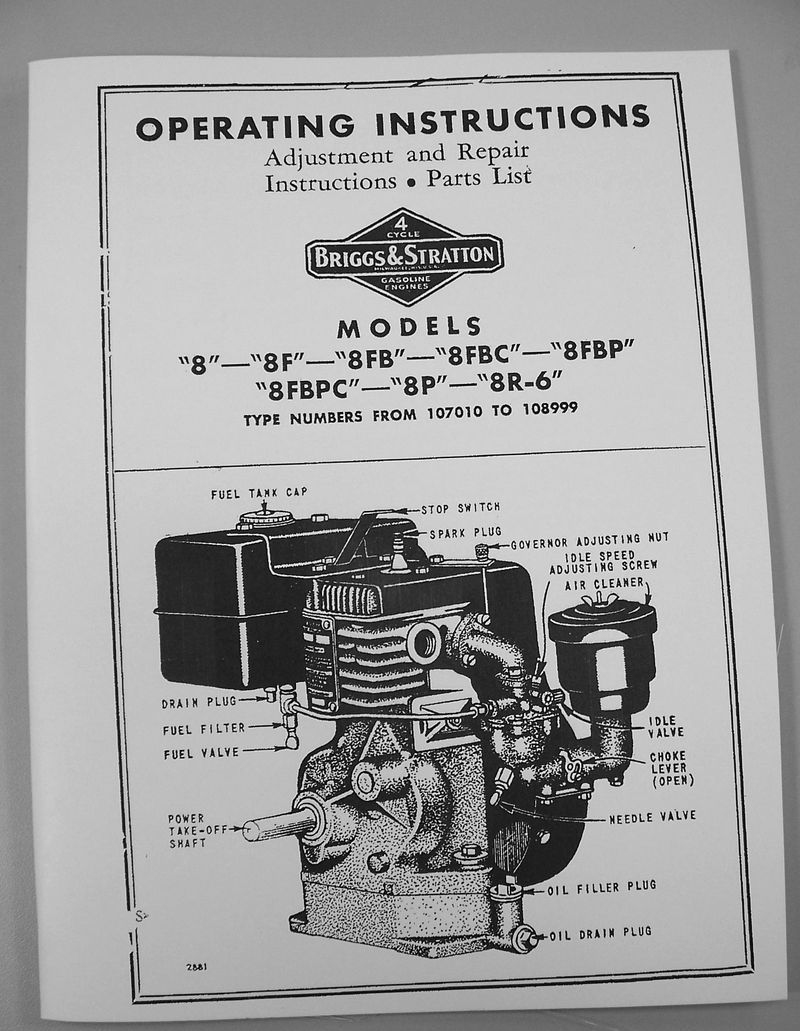 Briggs Stratton 8Fbpc 8R-6 Service Repair Owner Operator Operating Part Manual - Image 2